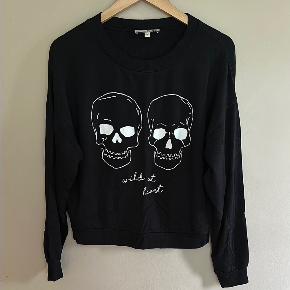 Express Black Crew Neck Skull Sweater